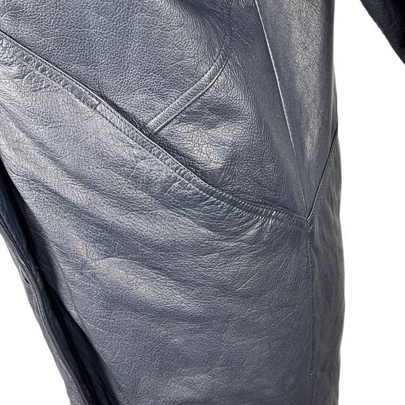 VINTAGE JACQUELINE FERRAR LEATHER NAVY BLUE OVERSIZED DROP SLEEVE 90S 80S JACKET - Picture 11 of 16